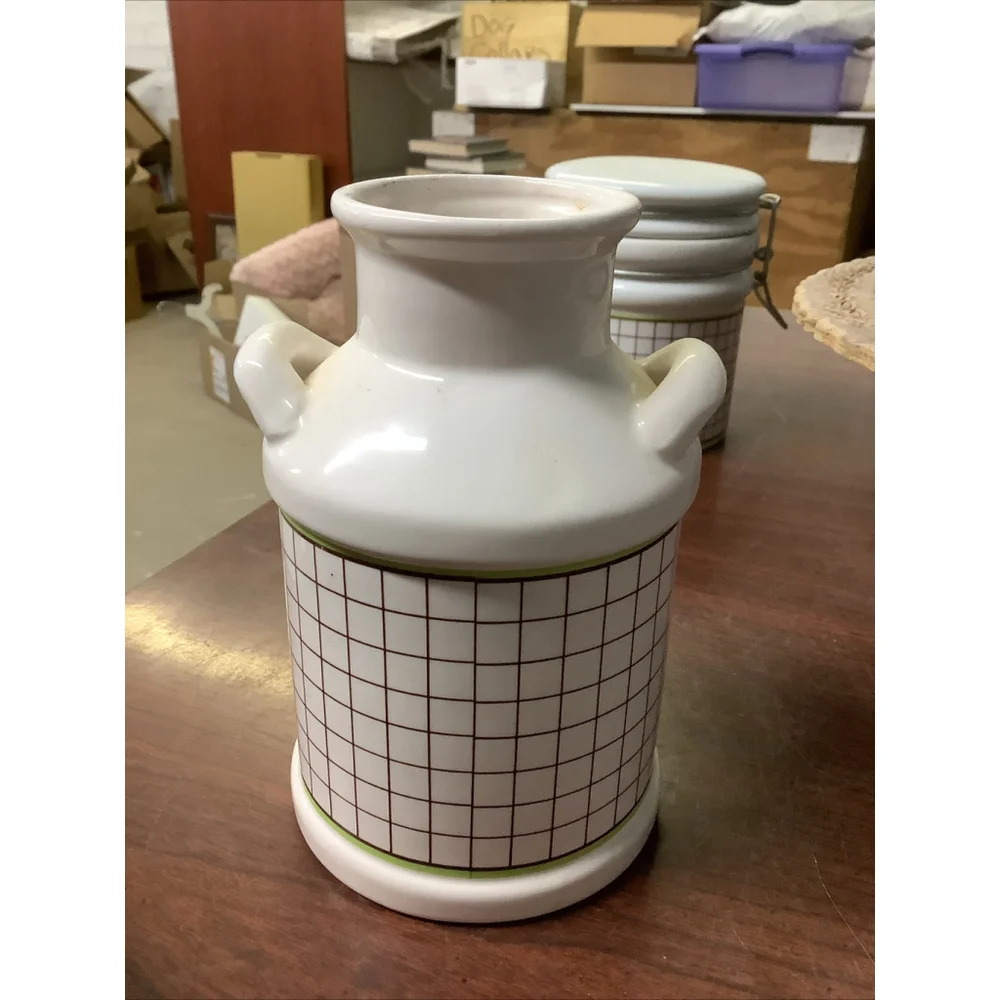 Vintage Ceramic Pig Milk Canister-Container-Jug-Utensil Holder-Farm Scene-Farm